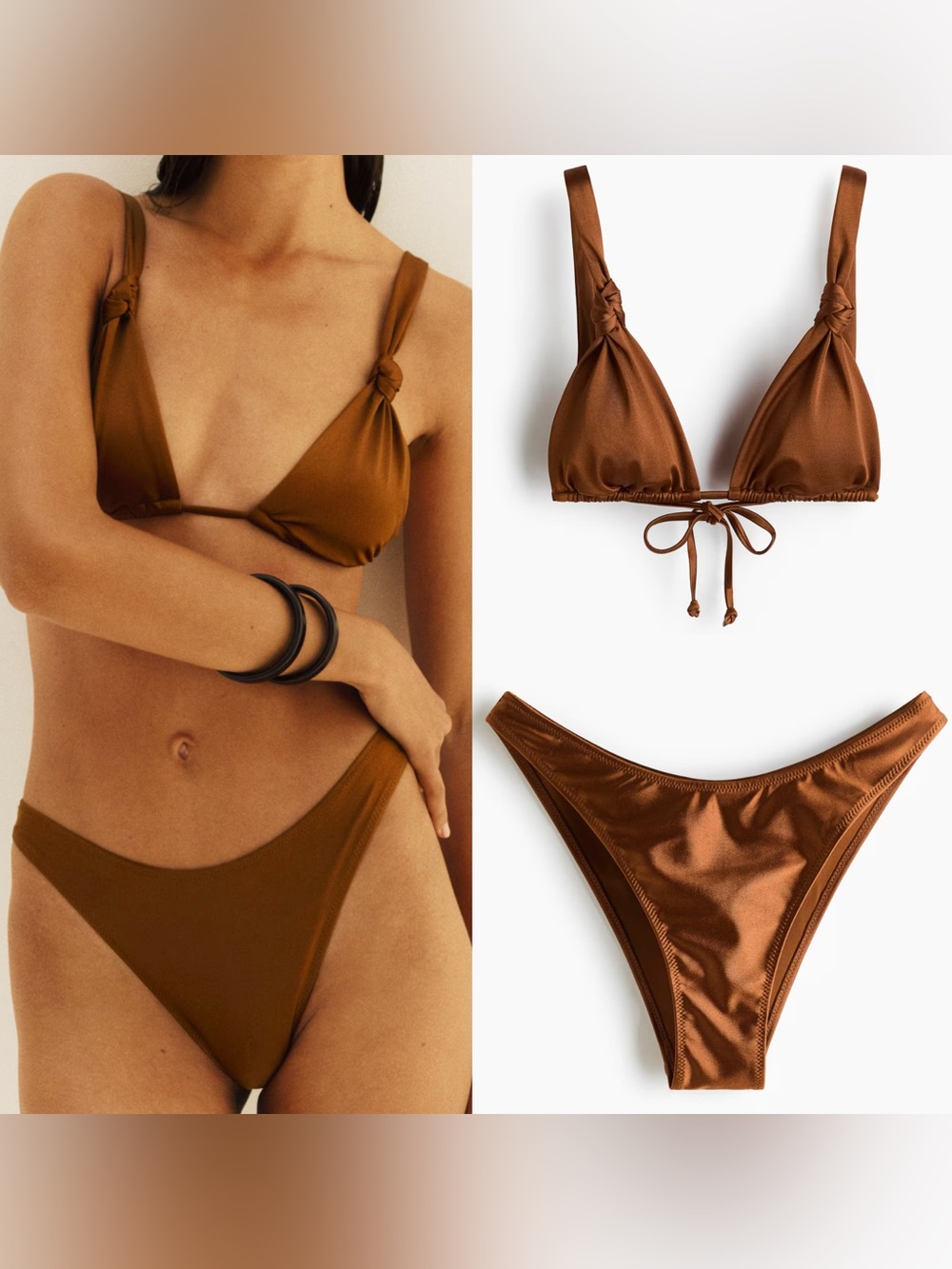 . H&M Brown/Bronze Triangle Bikini Top & Cheeky Bottoms 2 Piece Set